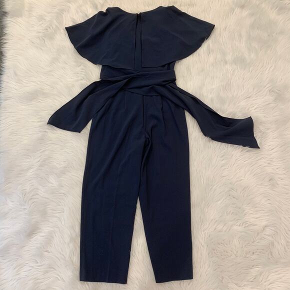 Club Monaco Catalenah Ruffle Tie Waist Jumpsuit Flutter Sleeve Navy Blue - Picture 8 of 13